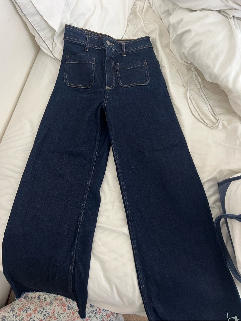 Zara Dark Indigo Denim Jeans with Contrast Stitching
